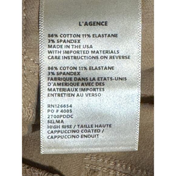 L’Agence · 28 · Selma Coated High-Rise Pants · Cappuccino Stretch Cotton Blend - Picture 6 of 9